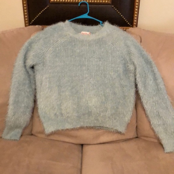Pink Rose Fuzzy Sweater-Ice Blue - Picture 3 of 6